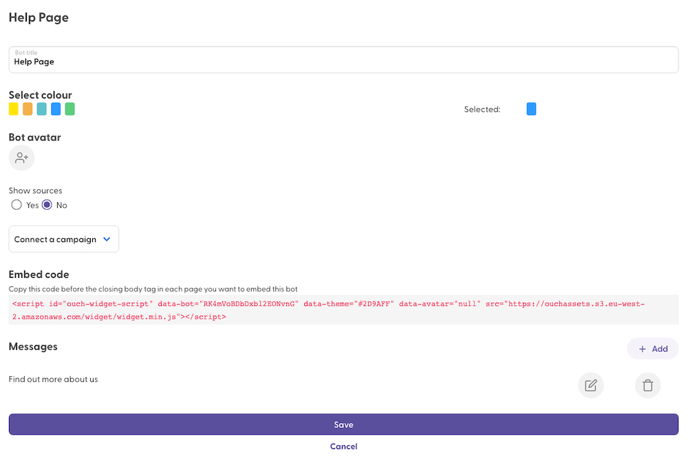 Create or update an ouch chatbot